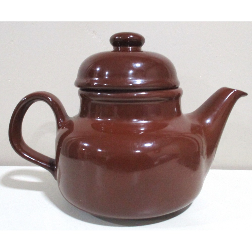 Vintage Brown Glossy Ceramic Teapot with Lid Farmhouse Stoneware Tea Pot